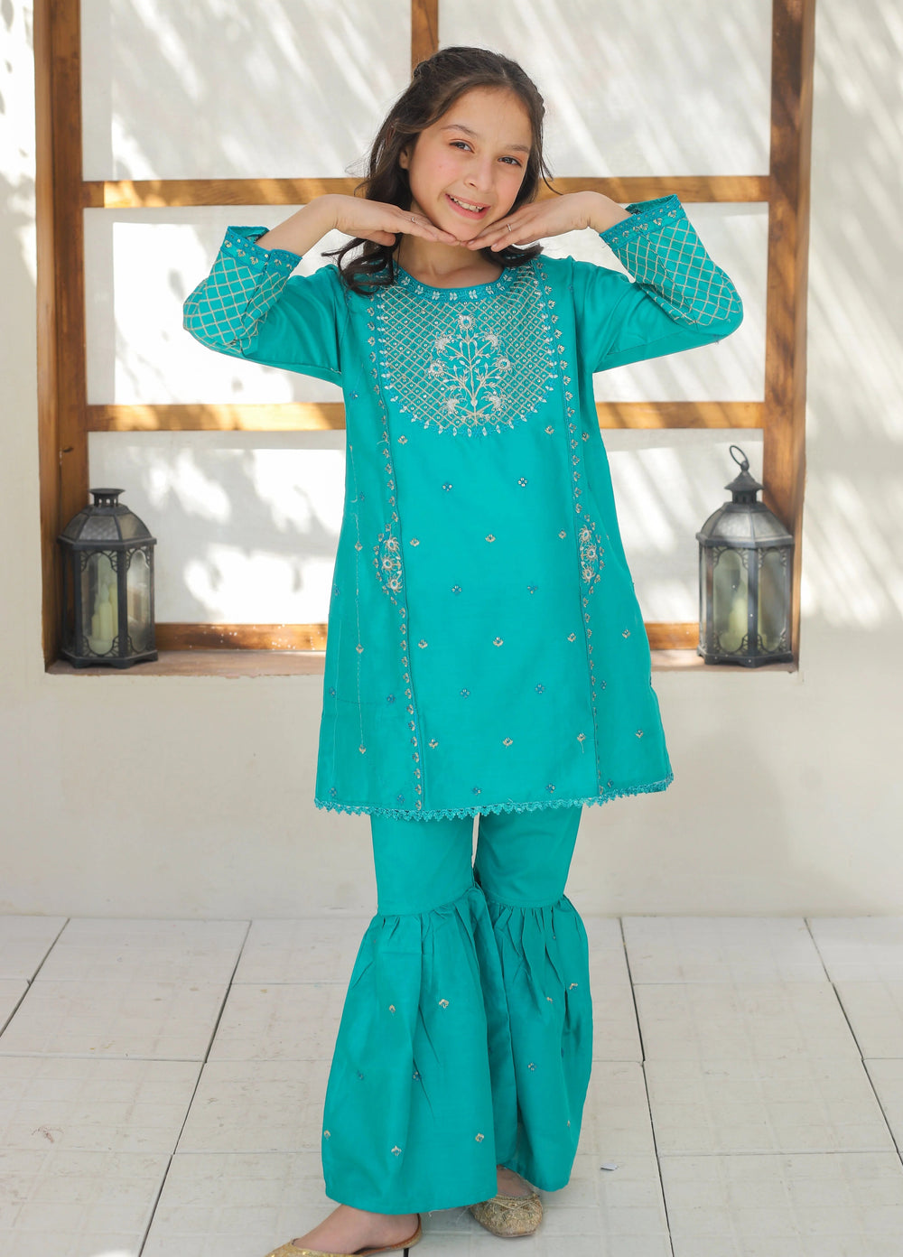 Khanak Girls RTW Embroidered Cotton 2 Piece Suit KST-139 - Casual Collection