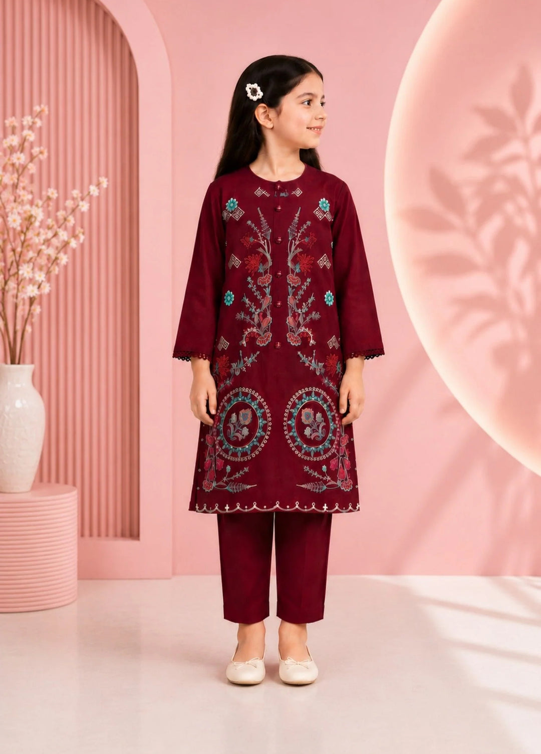 Khanak Girls RTW Embroidered Cotton 2 Piece Suit KST-213 - Casual Collection