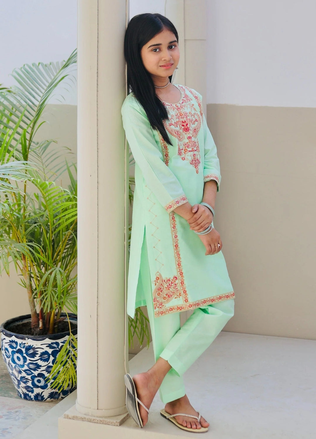 Khanak Girls RTW Embroidered Cotton 2 Piece Suit KST-128 - Casual Collection