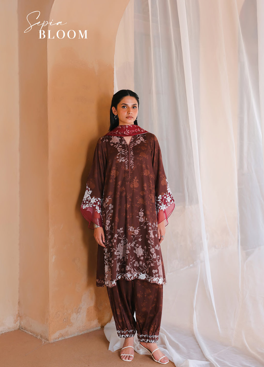 Cross Stitch Unstitched Embroidered Cotton Satin 3 Piece Suit CS26UCS Sepia Bloom - Casual Collection