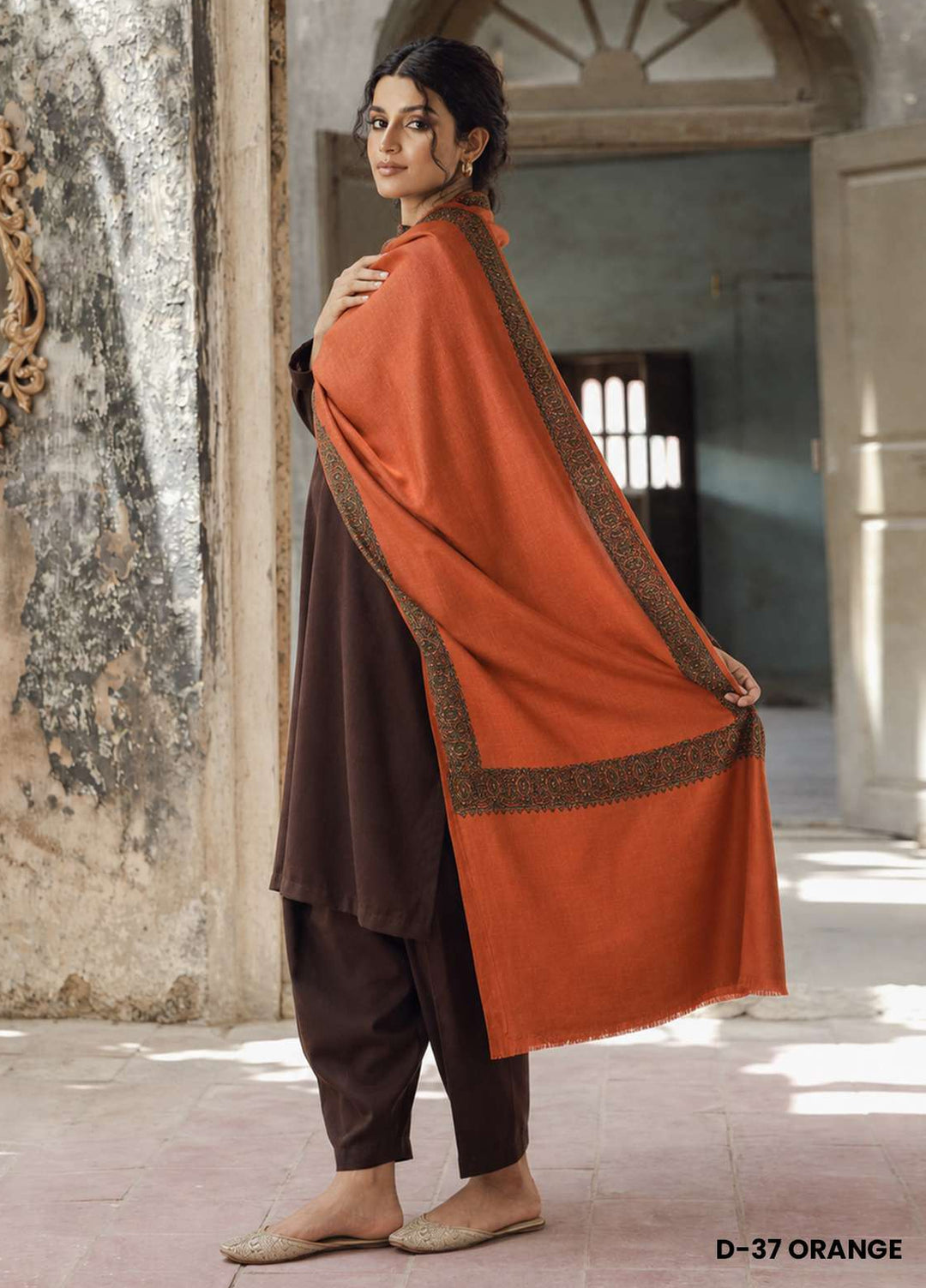 Sanaulla Exclusive Range RTW Solids Woven 1 Piece Shawl D-37 ORANGE - Winter Collection