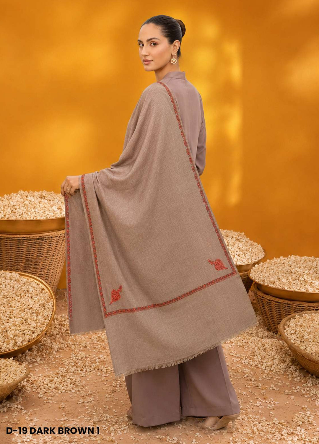 Sanaulla Exclusive Range RTW Solids Woven 1 Piece Shawl D-19 DARK BROWN 1 - Winter Collection