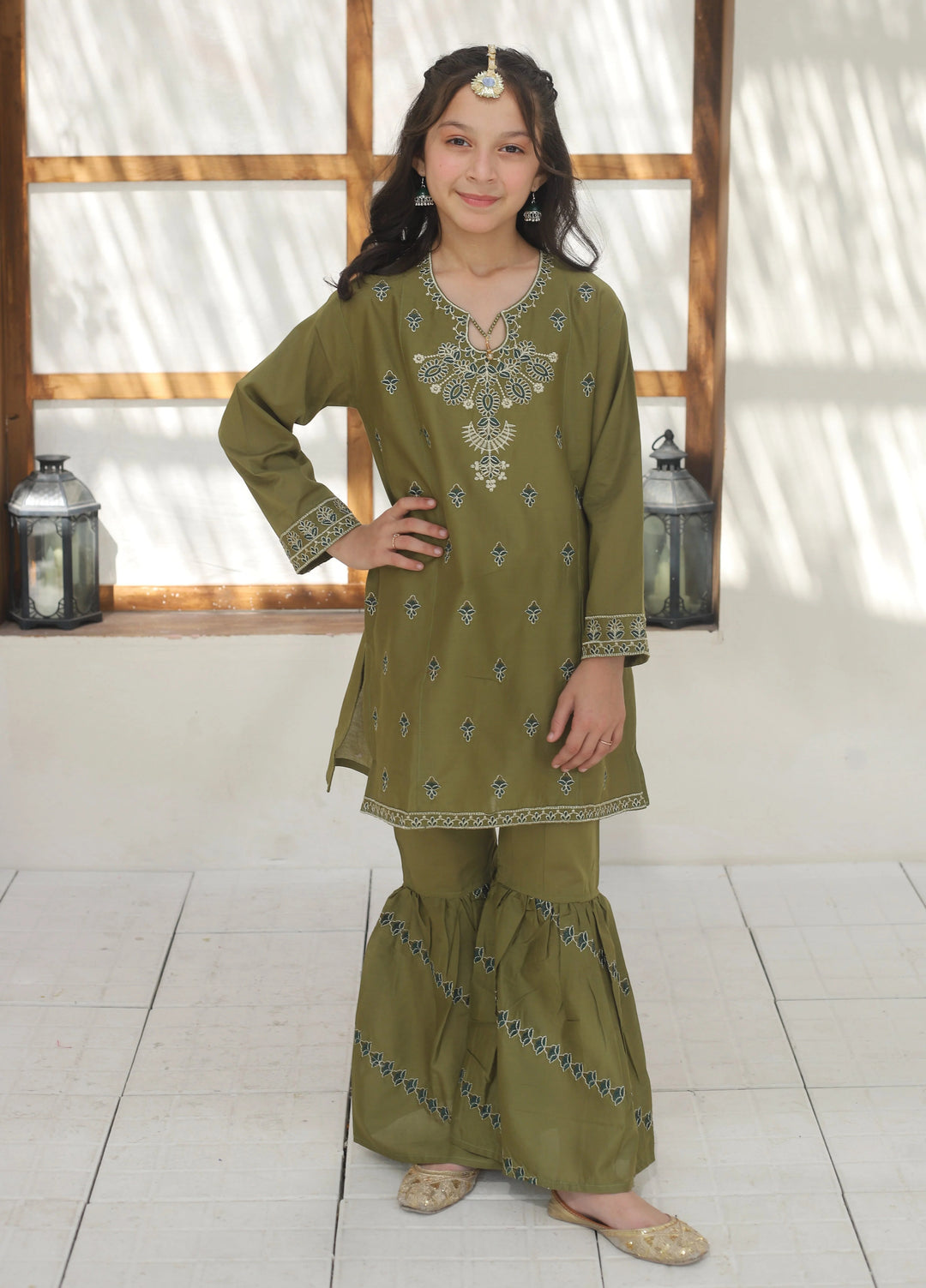 Khanak Girls RTW Embroidered Cotton 2 Piece Suit KST-146 - Casual Collection