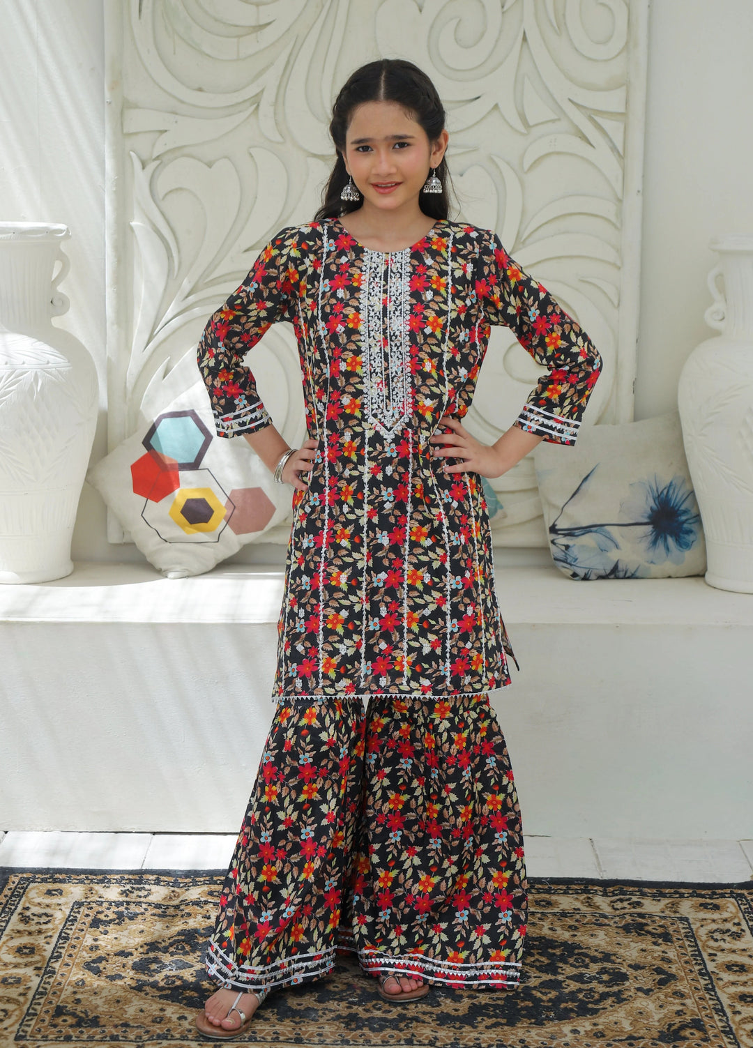 Khanak Girls RTW Embroidered Cotton 2 Piece Suit KST-193 - Casual Collection