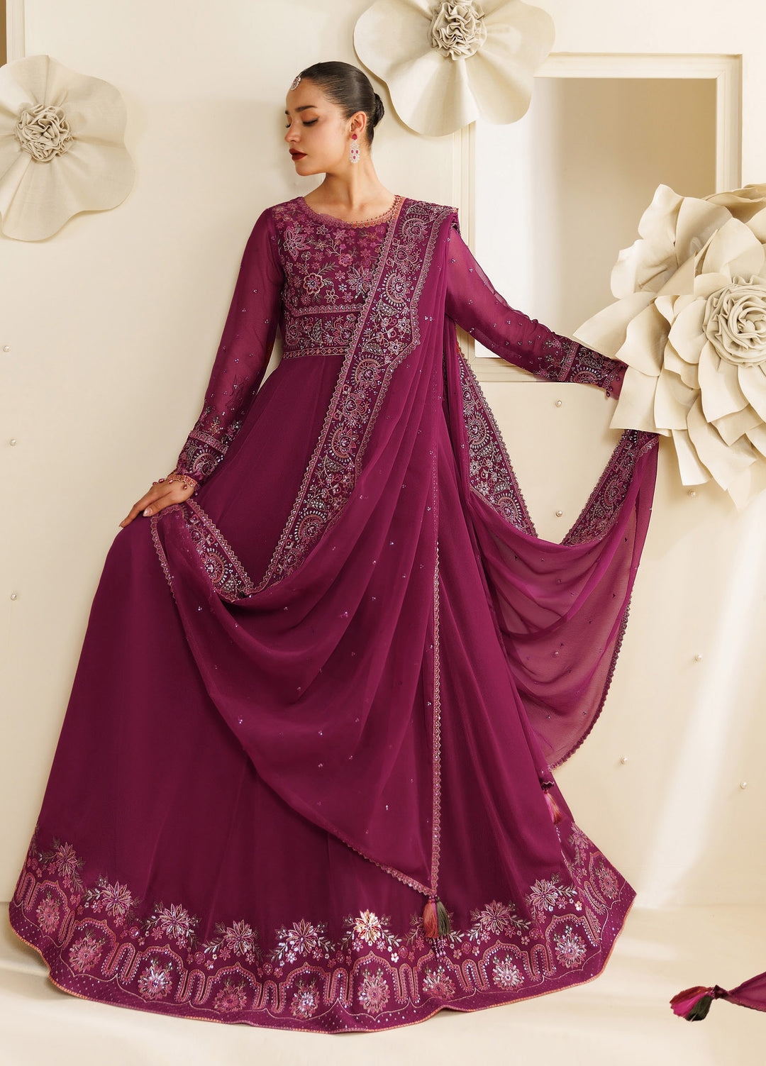 Sireine by Alizeh Fashion Unstitched Embroidered Chiffon 3 Piece Suit AF26UCS AF-CH-2293-RUBYRA - Festive Collection