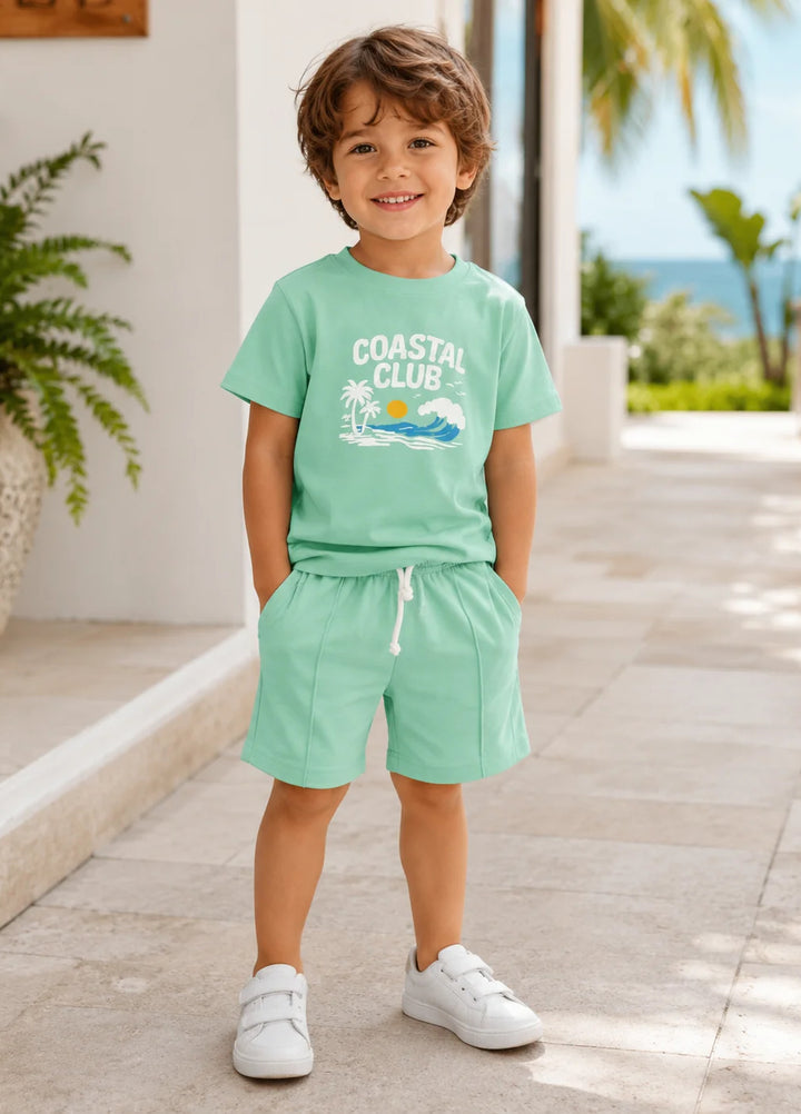 Lambkin Kids RTW Printed Cotton 2 Piece Suit Coastal Tee N Shorts Set - Casual Collection