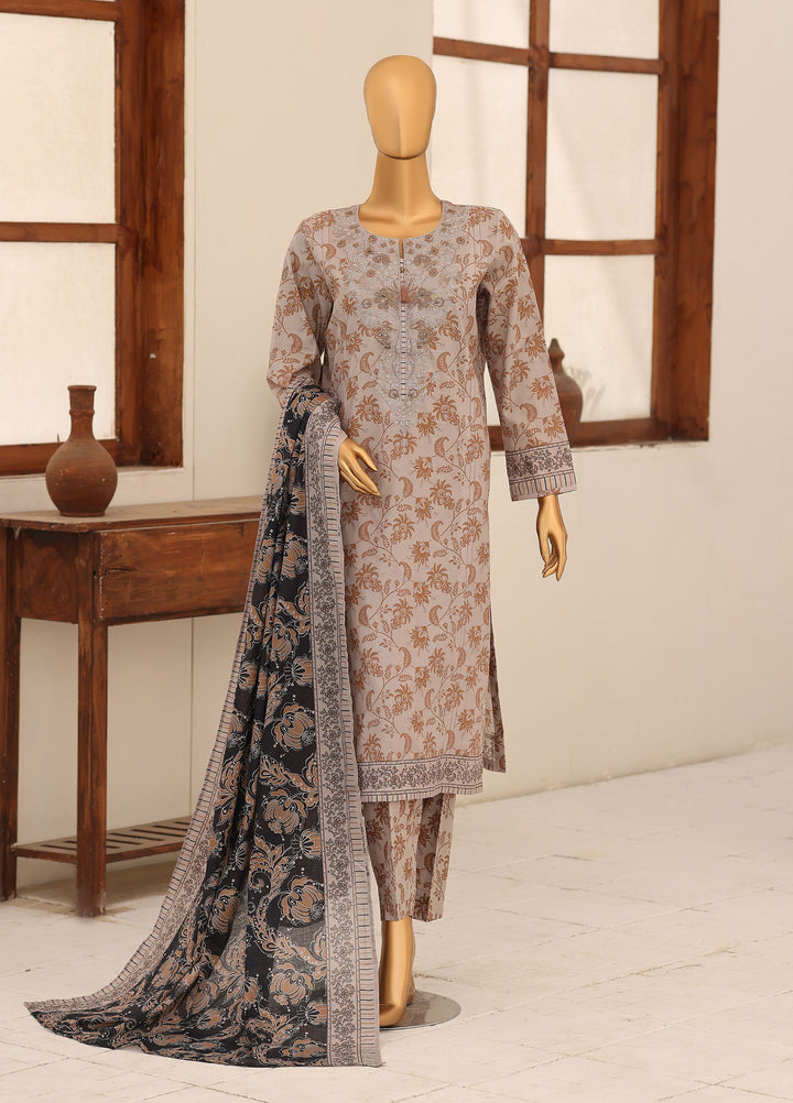 Identic by HZ Textiles Unstitched Embroidered Cotton 3 Piece Suit HZ26UCI PDW-3329-C - Casual Collection