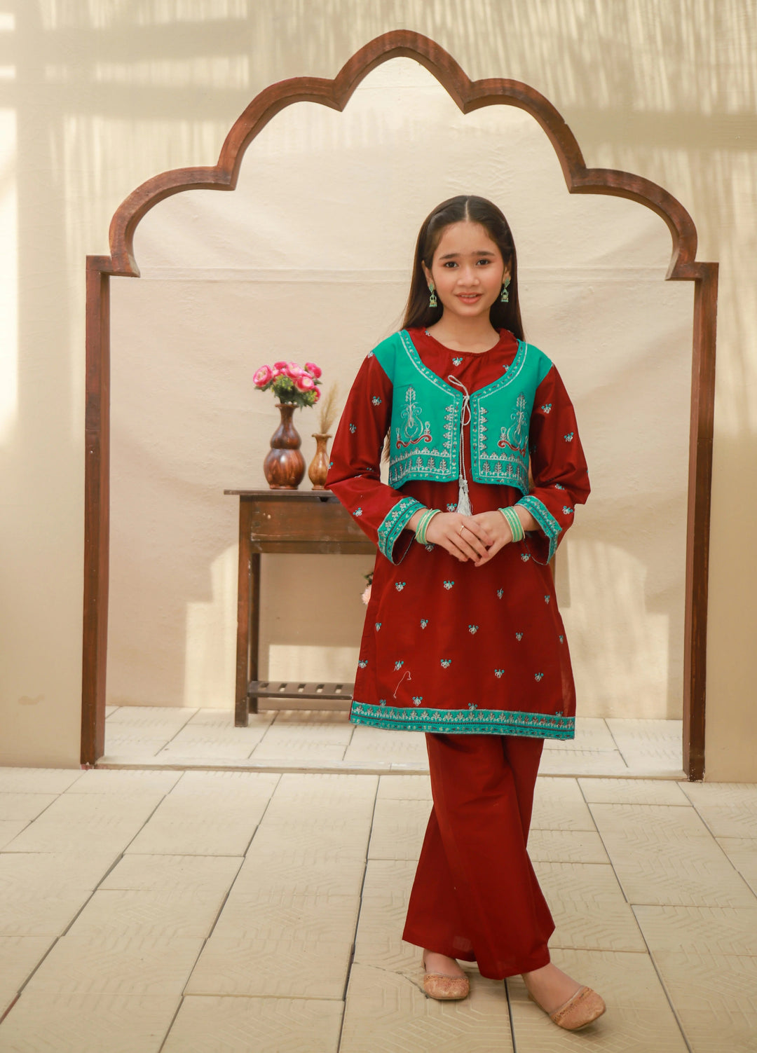 Khanak Girls RTW Embroidered Cotton 2 Piece Suit KST-155 - Casual Collection