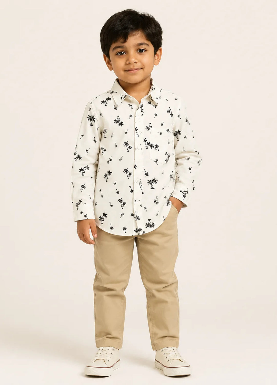 Lambkin Kids RTW Printed Cotton 1 Piece White Palm Boys Shirt - Casual Collection