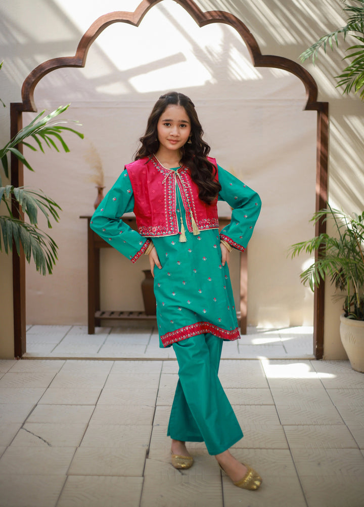 Khanak Girls RTW Embroidered Cotton 2 Piece Suit KST-163 - Casual Collection