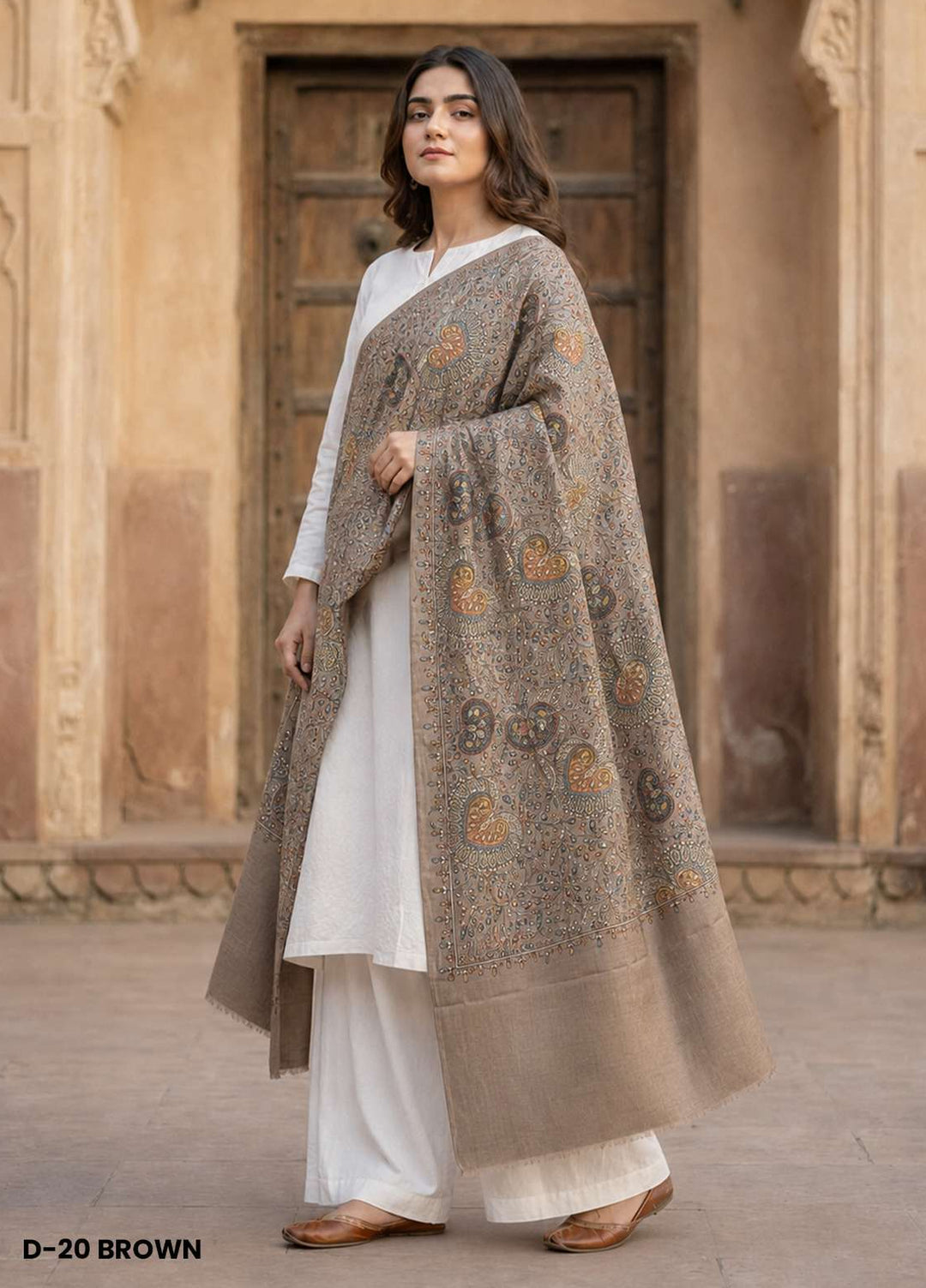 Sanaulla Exclusive Range RTW Printed Woven 1 Piece Shawl D-20 BROWN - Winter Collection