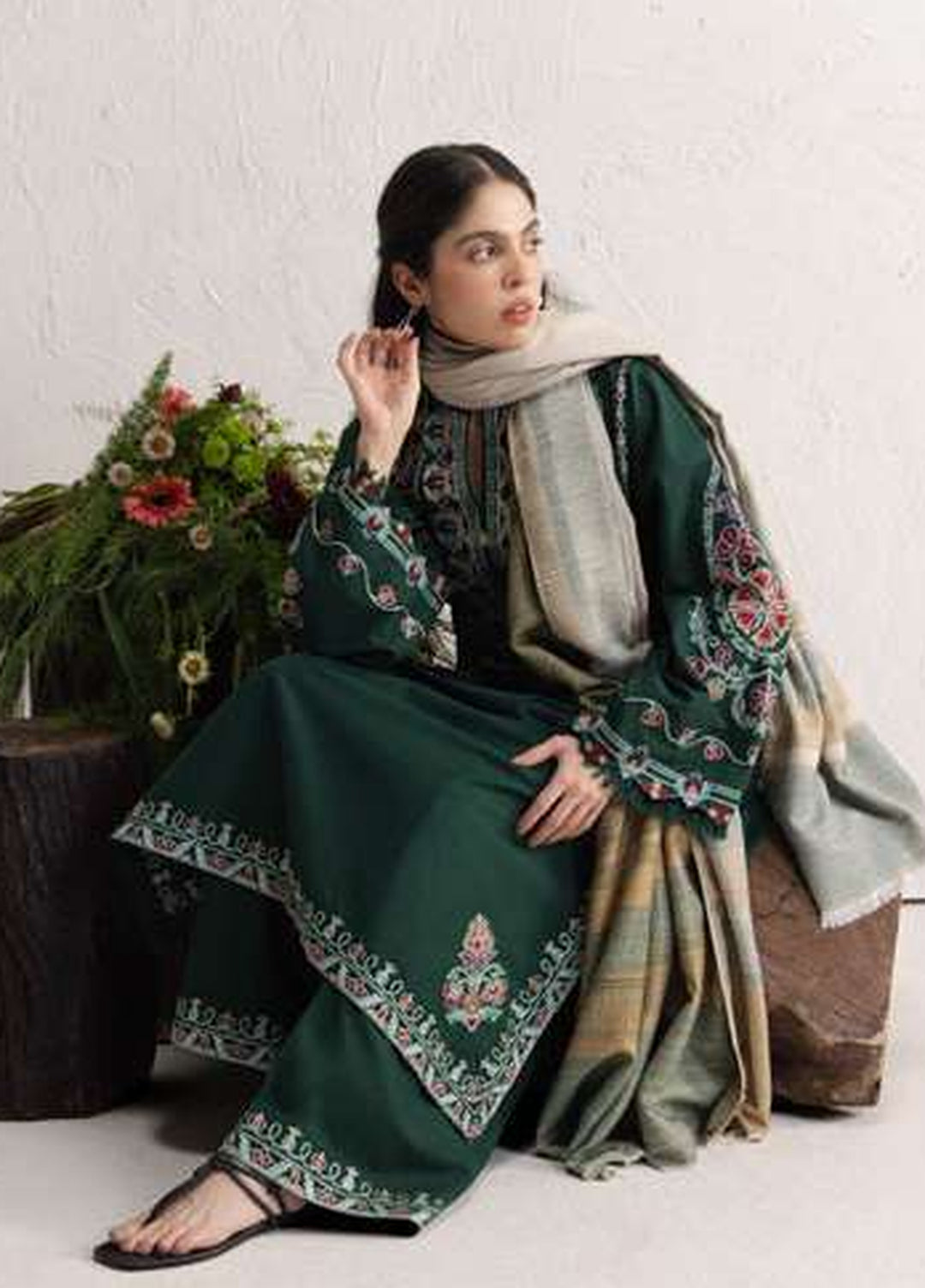 Coco by Zara Shahjahan Unstitched Khaddar 3 Piece Suit CZS26UKW OCHRE 2B - Winter Collection