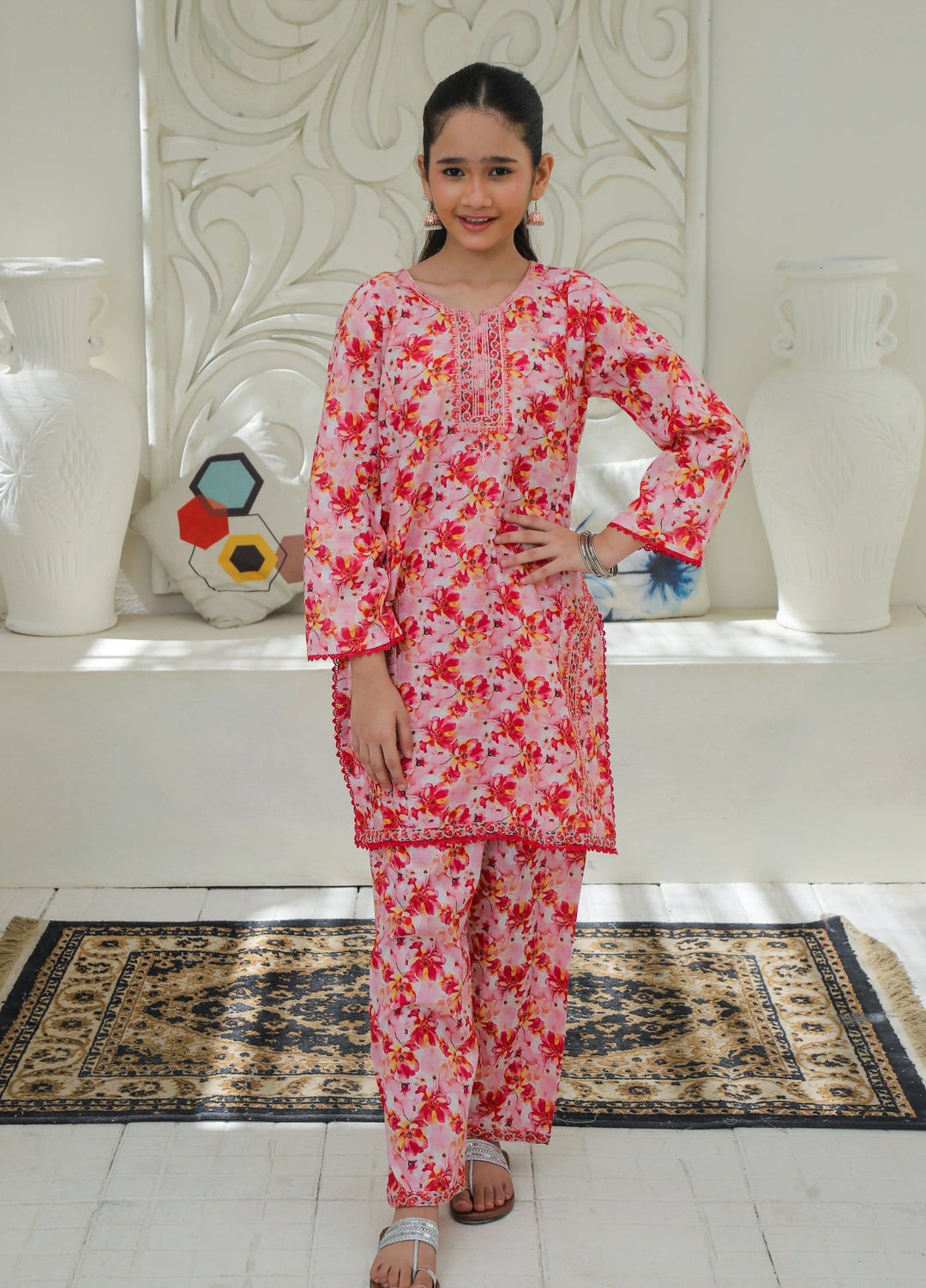 Khanak Girls RTW Embroidered Cotton 2 Piece Suit KST-200 - Casual Collection