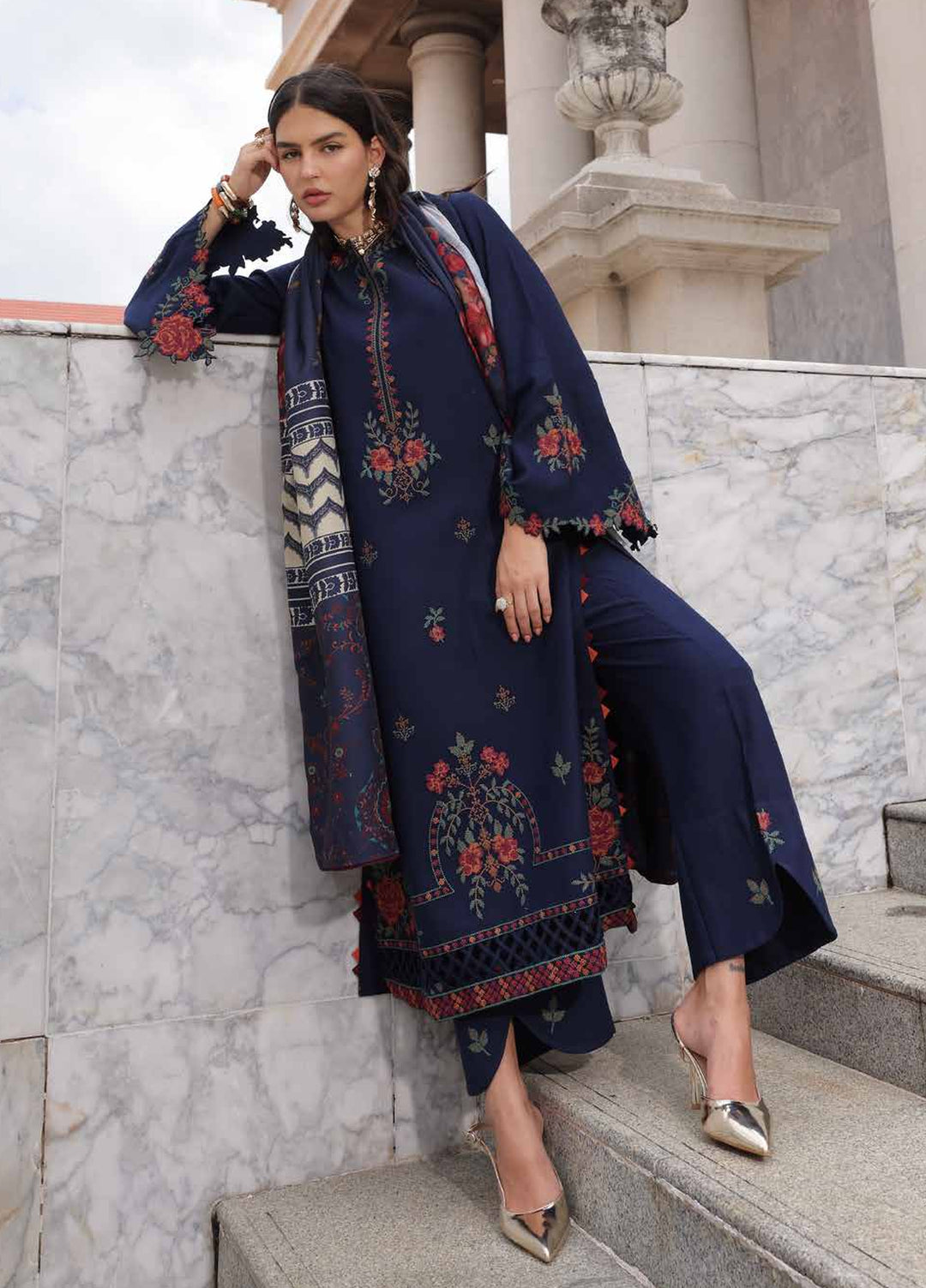 Poshima by Charizma Unstitched Embroidered Leather Peach 3 Piece Suit CHR26UPL PSW6-22 - Winter Collection