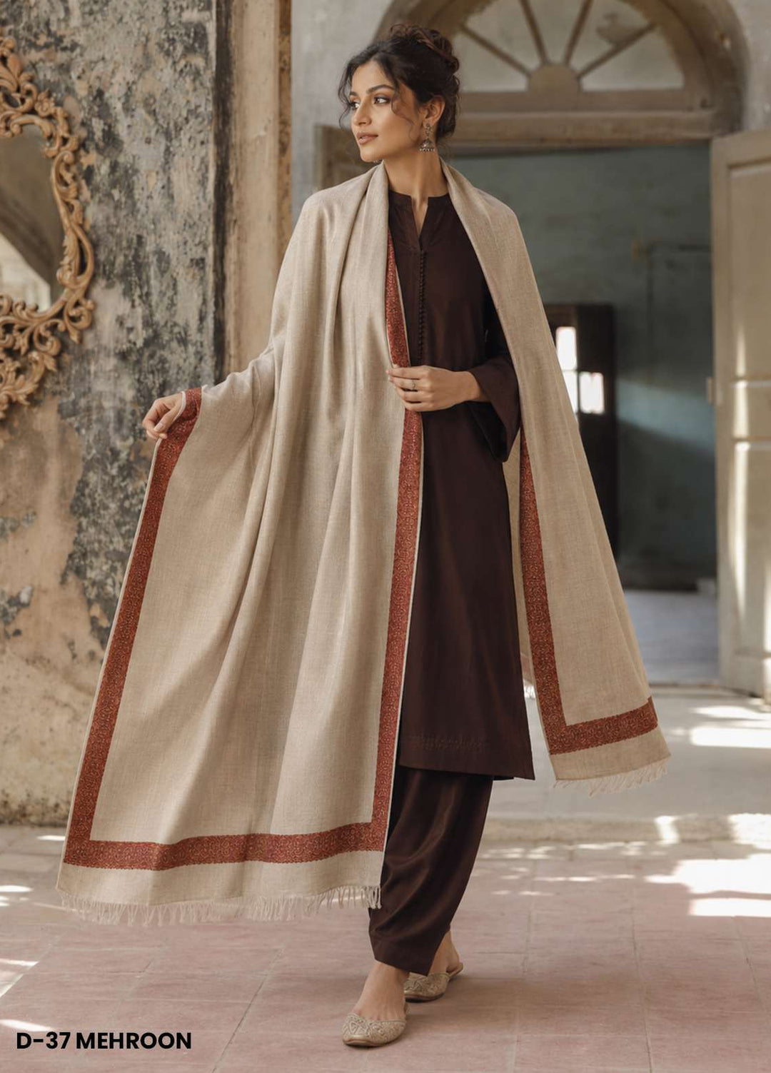 Sanaulla Exclusive Range RTW Solids Woven 1 Piece Shawl D-37 MERHOON - Winter Collection