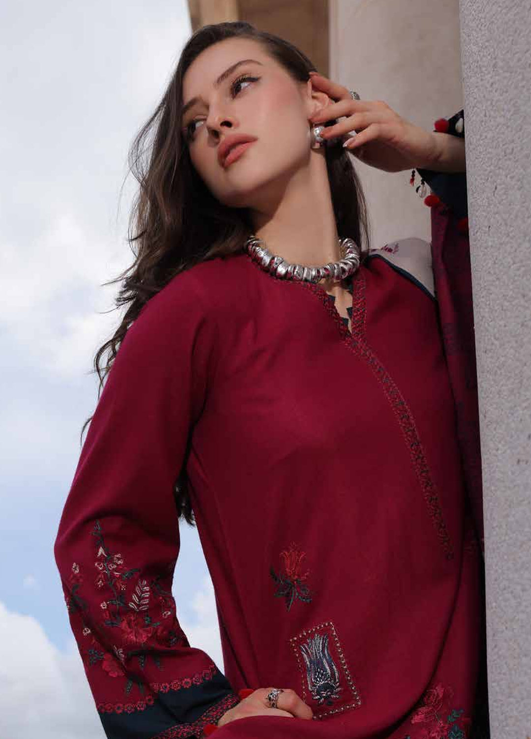 Poshima by Charizma Unstitched Embroidered Leather Peach 3 Piece Suit CHR26UPL PSW6-23 - Winter Collection