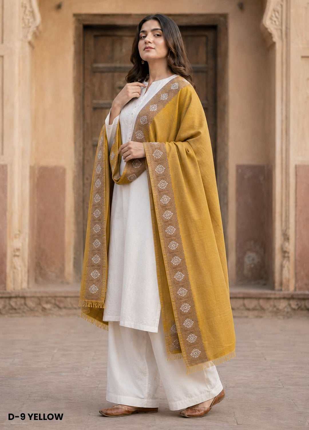 Sanaulla Exclusive Range RTW Printed Woven 1 Piece Shawl D-9 YELLOW - Winter Collection