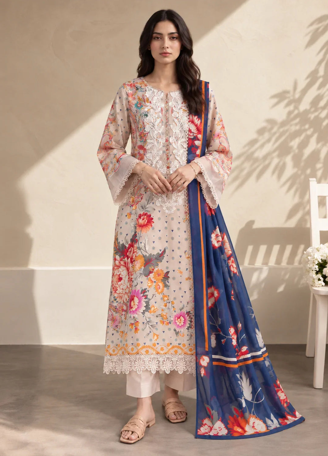 Chandan Nagri Women RTW Embroidered Lawn 3 Piece Suit Ferelle Mist - Festive Collection