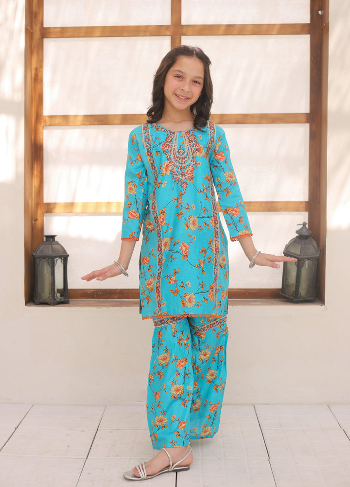 Khanak Girls RTW Embroidered Cotton 2 Piece Suit KST-149 - Casual Collection