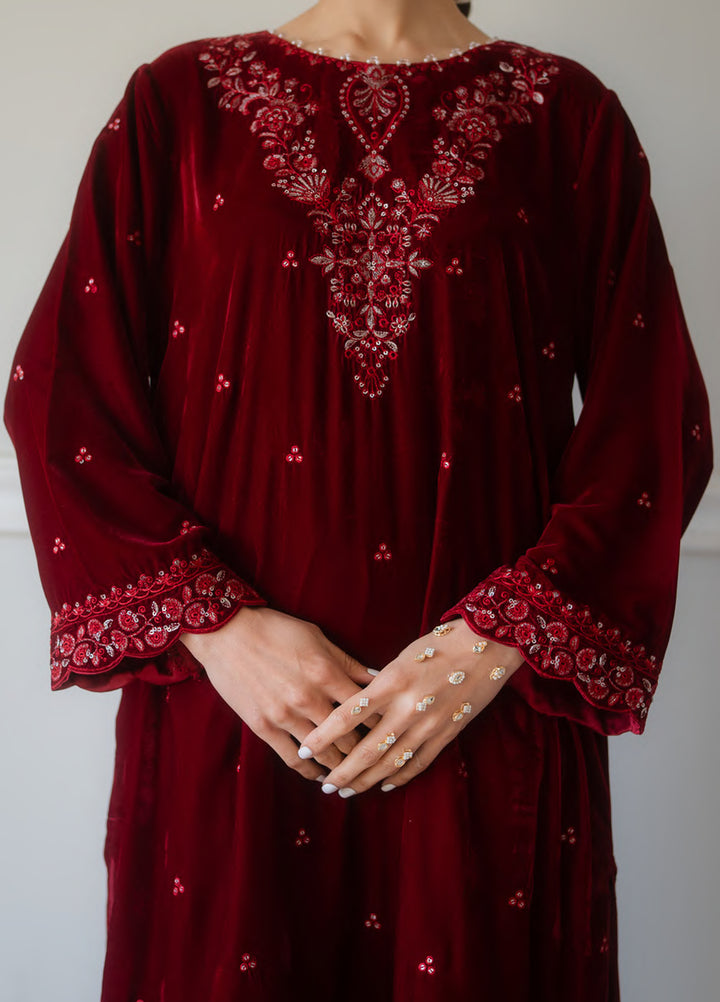 Atelier Velours by Rashid Textiles RTW Embroidered Velvet 2 Piece Suit RT26RAV Ruby - Festive Collection