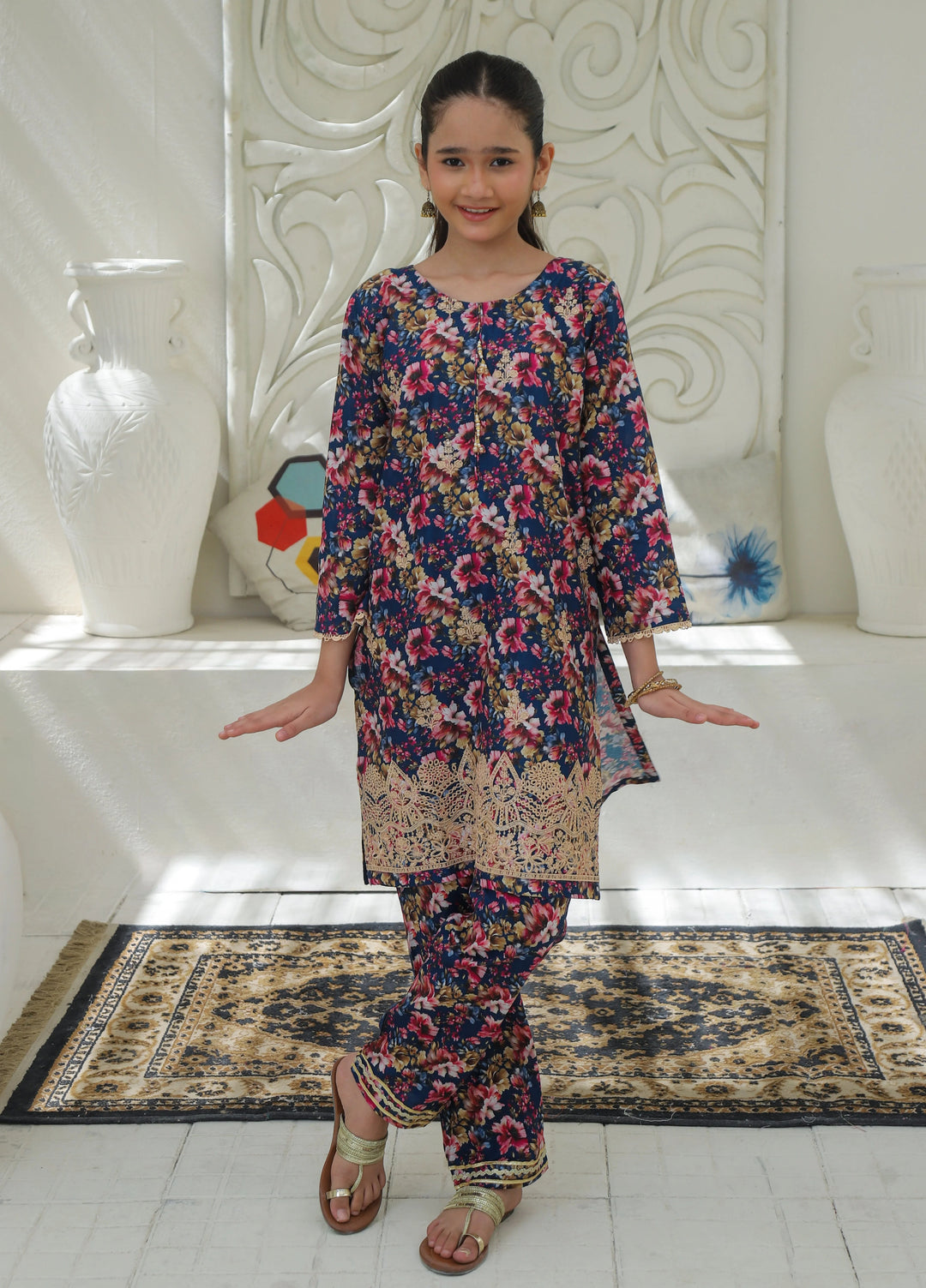 Khanak Girls RTW Embroidered Cotton 2 Piece Suit KST-198 - Casual Collection