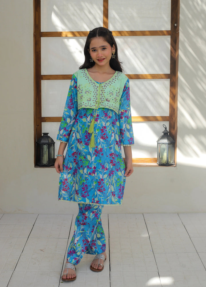 Khanak Girls RTW Embroidered Cotton 2 Piece Suit KST-137 - Casual Collection