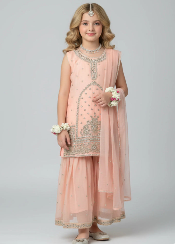 Khanak Girls RTW Embroidered Raw Silk 3 Piece Suit KG-12 - Festive Collection