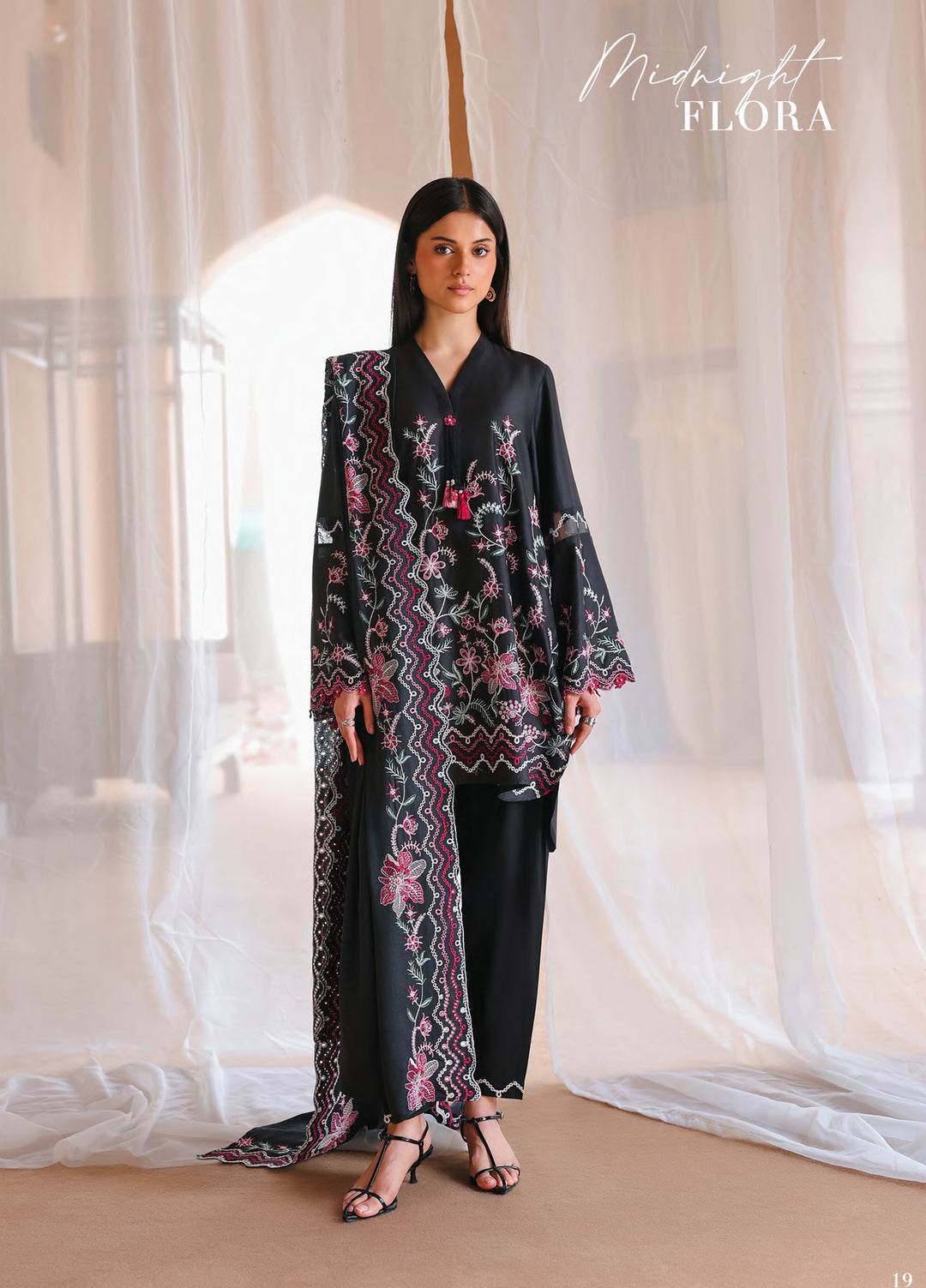 Cross Stitch Unstitched Embroidered Cotton Satin 3 Piece Suit CS26UCS Midnight Flora - Casual Collection
