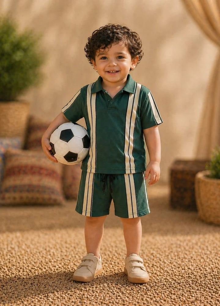 BabyCo Kids RTW Printed Cotton Co-Ord Sets Suit Riviera Stripes Forest Green - Casual Collection