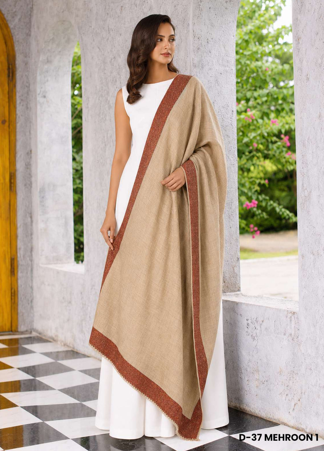 Sanaulla Exclusive Range RTW Solids Woven 1 Piece Shawl D-37 MERHOON1 - Winter Collection