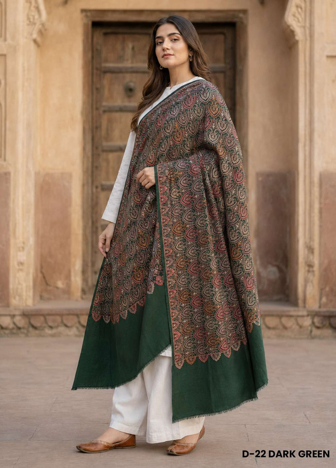 Sanaulla Exclusive Range RTW Printed Woven 1 Piece Shawl D-22 DARK GREEN - Winter Collection