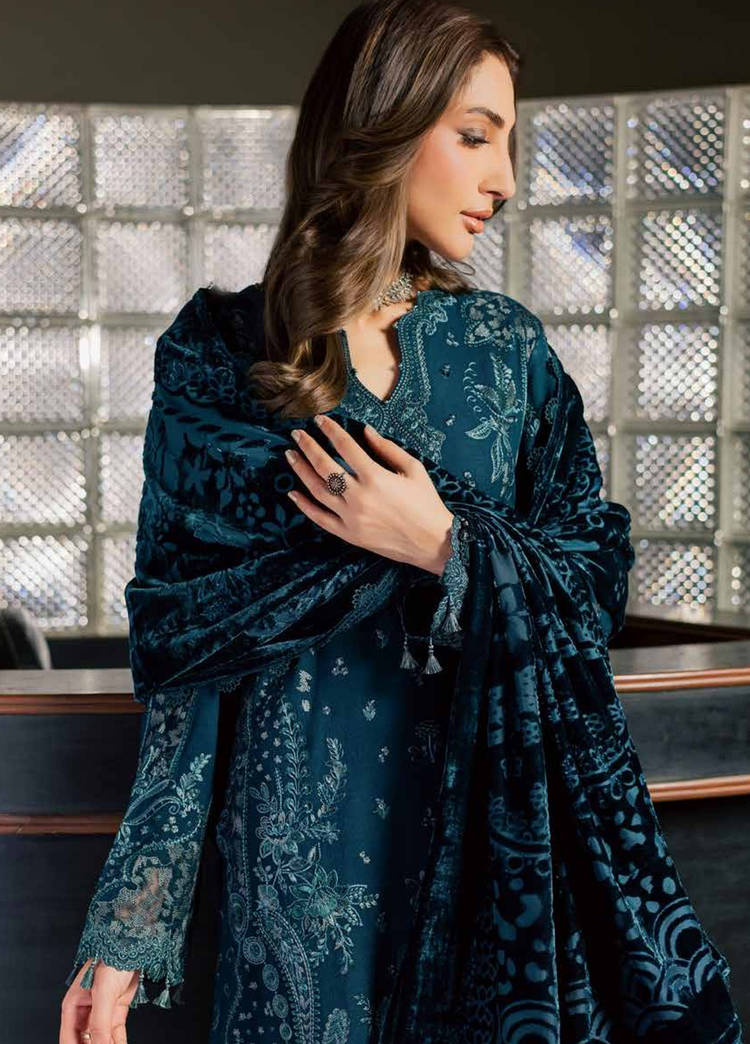 Nureh Exclusive Unstitched Leather Peach with Shawl 3 Piece Suit NU26UEP NE-282 - Festive Collection