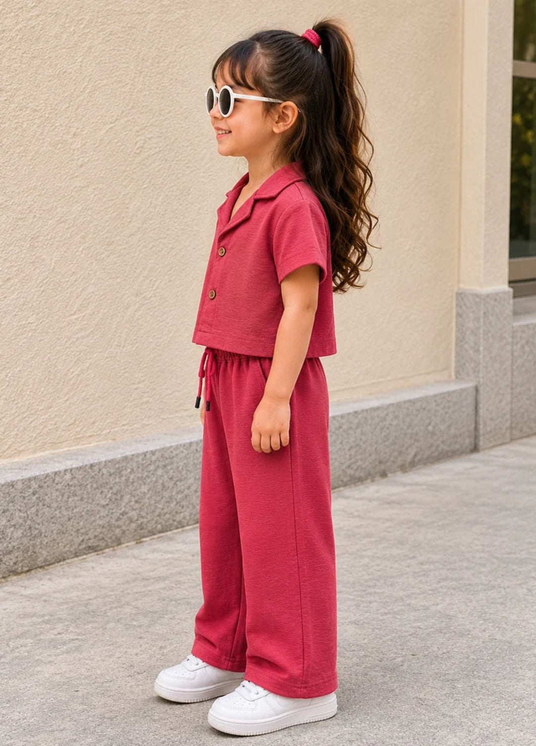 BabyCo Kids RTW Solids Cotton Co-Ord Sets Suit Amora Lounge Berry Rose - Casual Collection