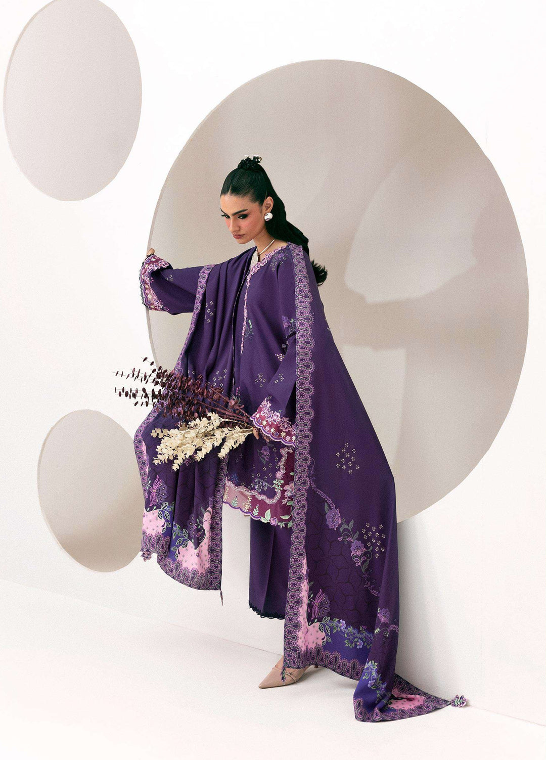 Q prints by Qalamkar Unstitched Embroidered Slub Linen 3 Piece Suit QLK26ULQ Ramsha QPW-09A - Winter Collection