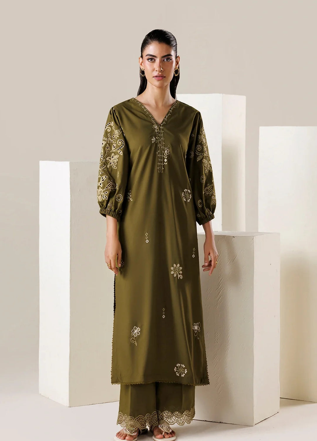 Azure Women RTW Embroidered Poly Co-Ord Sets Suit Olivine - Casual Collection