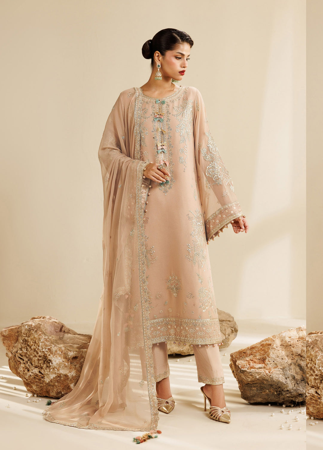 Sireine by Alizeh Fashion Unstitched Embroidered Chiffon 3 Piece Suit AF26UCS AF-CH-2288-DUNE - Festive Collection