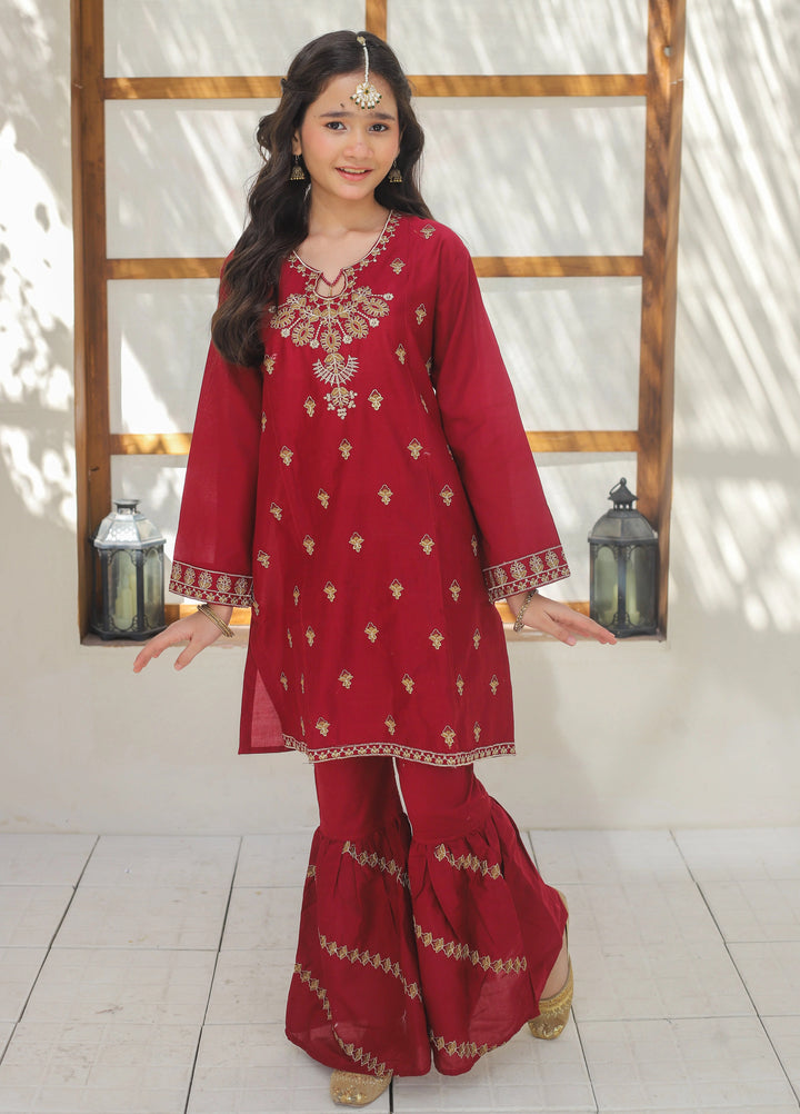 Khanak Girls RTW Embroidered Cotton 2 Piece Suit KST-145 - Festive Collection