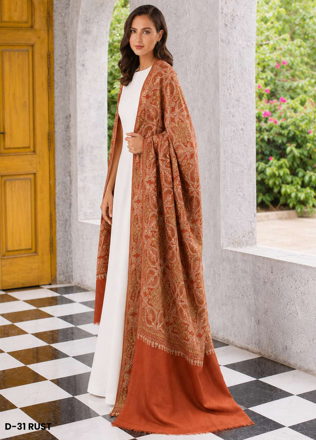 Sanaulla Exclusive Range RTW Printed Woven 1 Piece Shawl D-31 RUST - Winter Collection