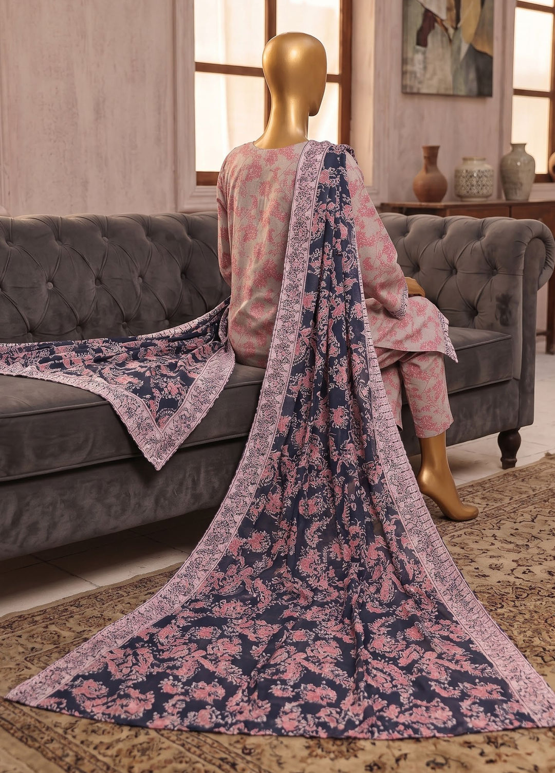 Identic by HZ Textiles Unstitched Embroidered Cotton 3 Piece Suit HZ26UCI PDW 3329-E - Casual Collection