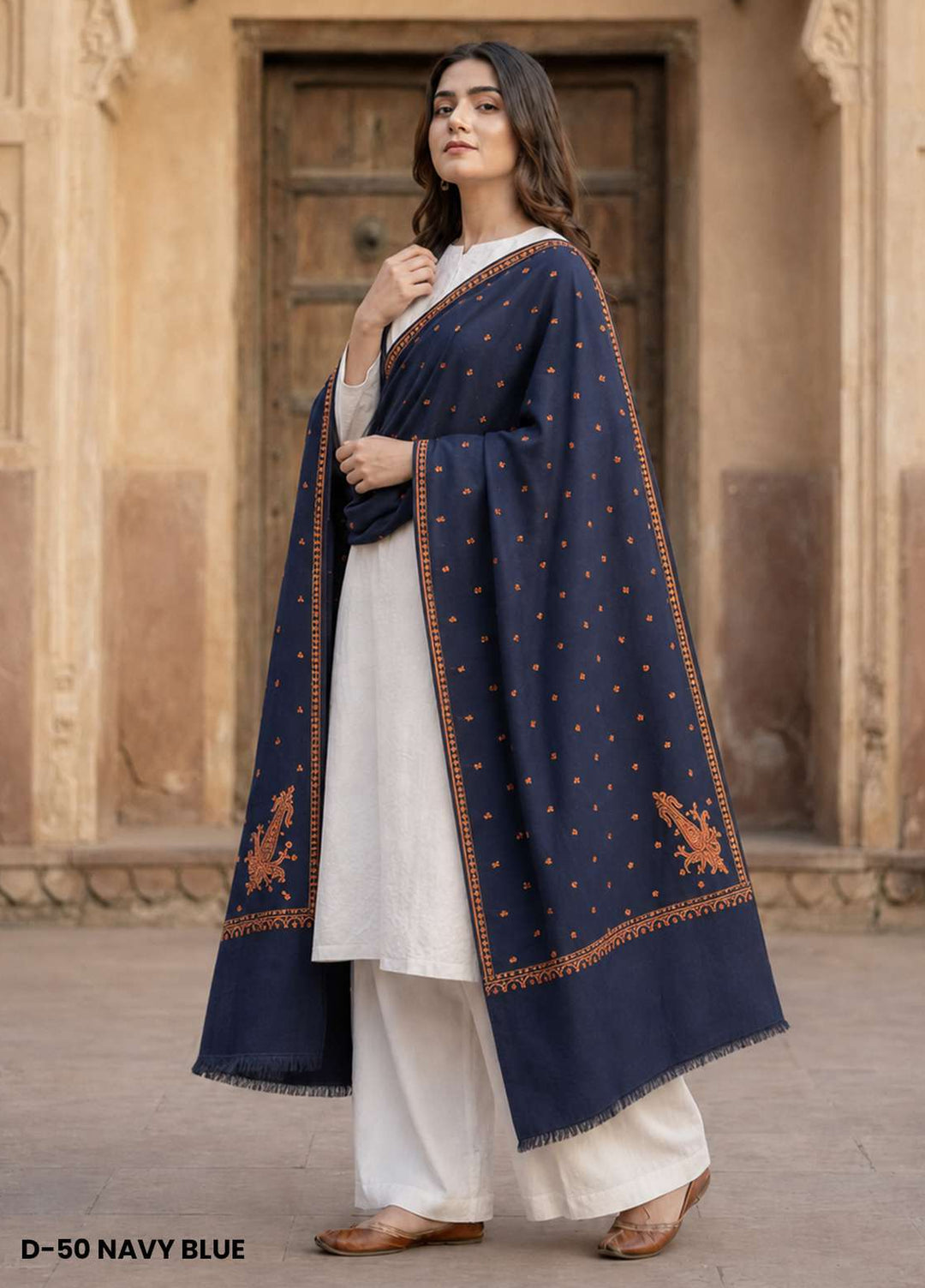 Sanaulla Exclusive Range RTW Printed Woven 1 Piece Shawl D-50 NAVY BLUE - Winter Collection