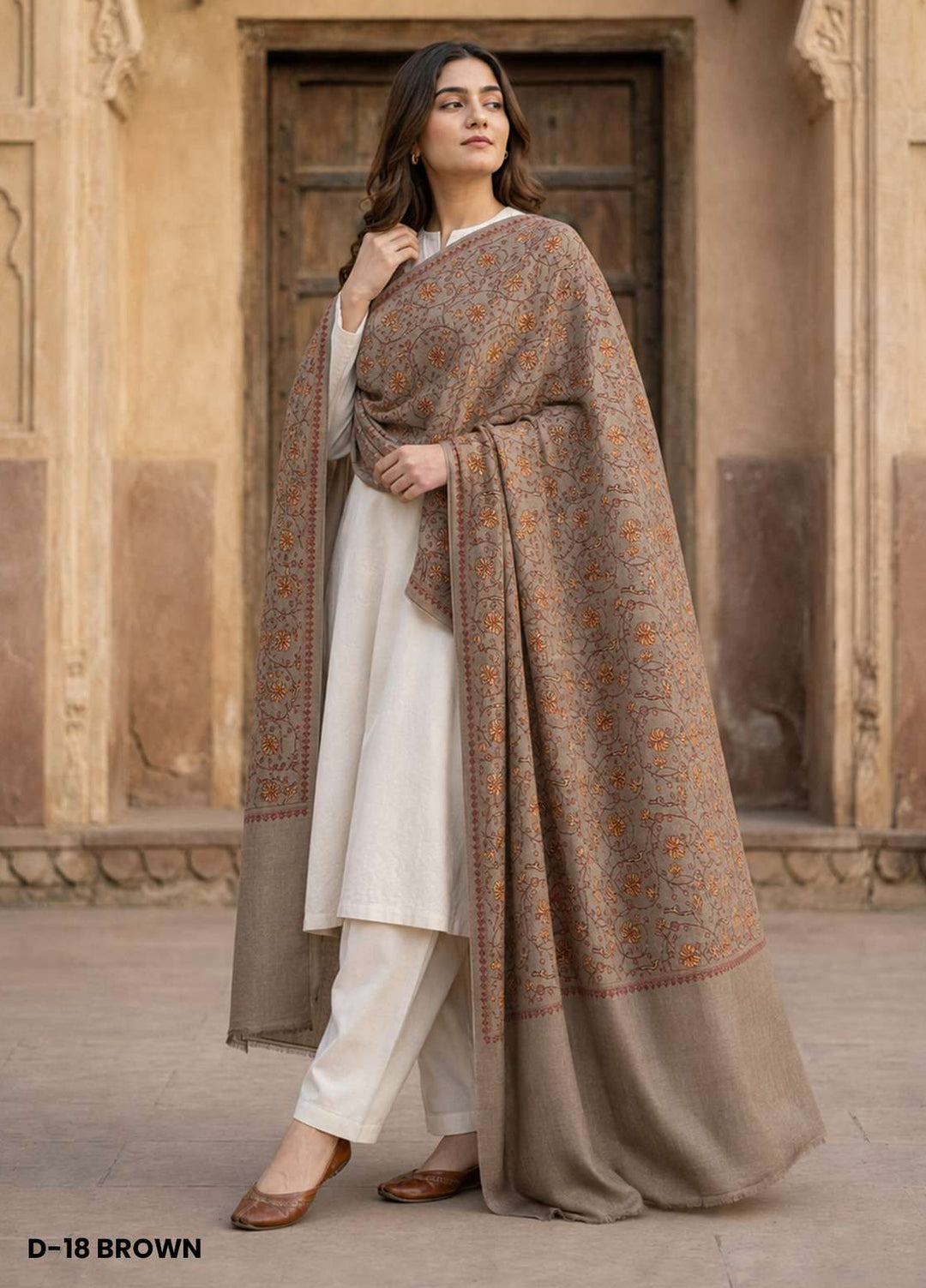 Sanaulla Exclusive Range RTW Textured Woven 1 Piece Shawl D-18 BROWN - Winter Collection