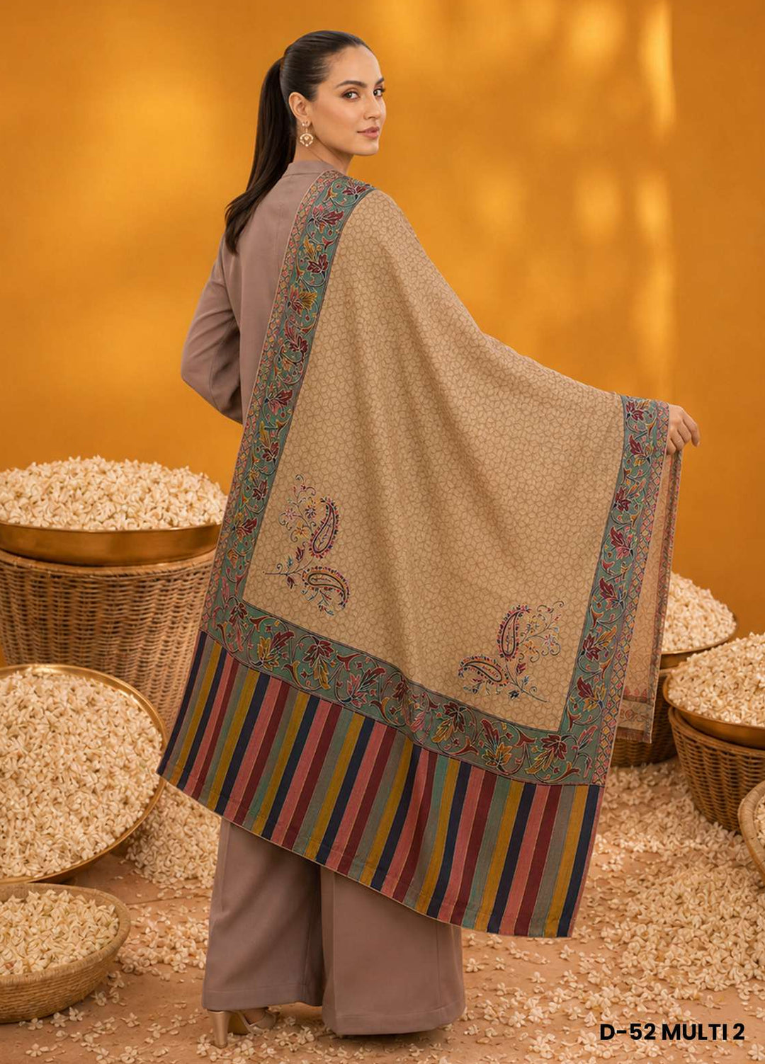 Sanaulla Exclusive Range RTW Printed Woven 1 Piece Shawl D-52 MULTI2 - Winter Collection