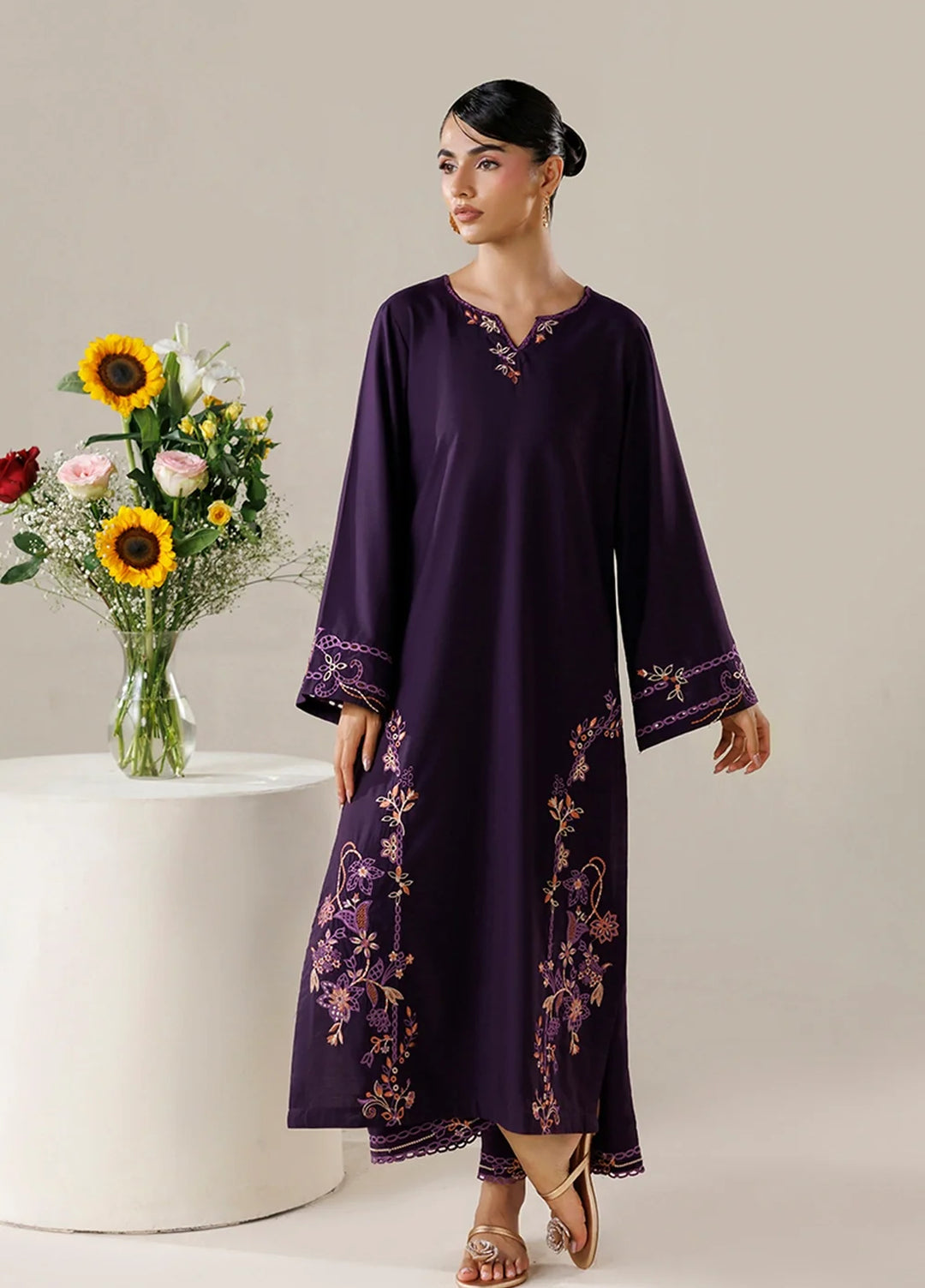 Azure Women RTW Embroidered Poly Co-Ord Sets Suit Orchid - Casual Collection