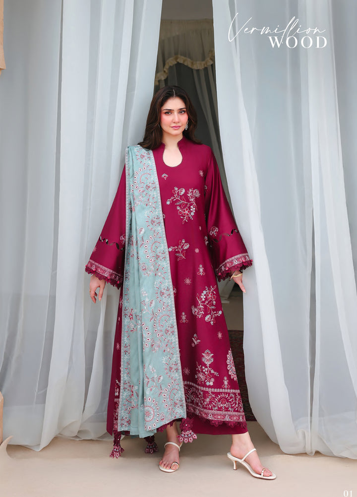 Cross Stitch Unstitched Embroidered Cotton Satin 3 Piece Suit CS26UCS Vermillion Wood - Casual Collection