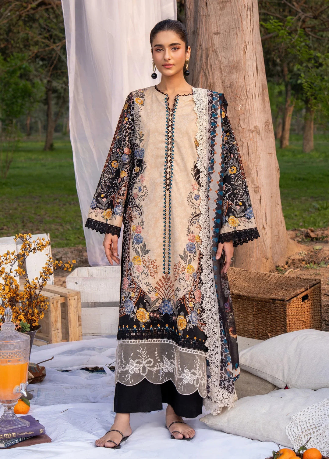 Chandan Nagri Women RTW Embroidered Lawn 3 Piece Suit Scarlet Veil - Festive Collection