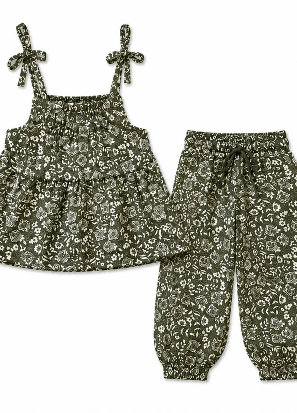 BabyCo Kids RTW Printed Cotton Co-Ord Sets Suit Olive Bloom Girls - Casual Collection