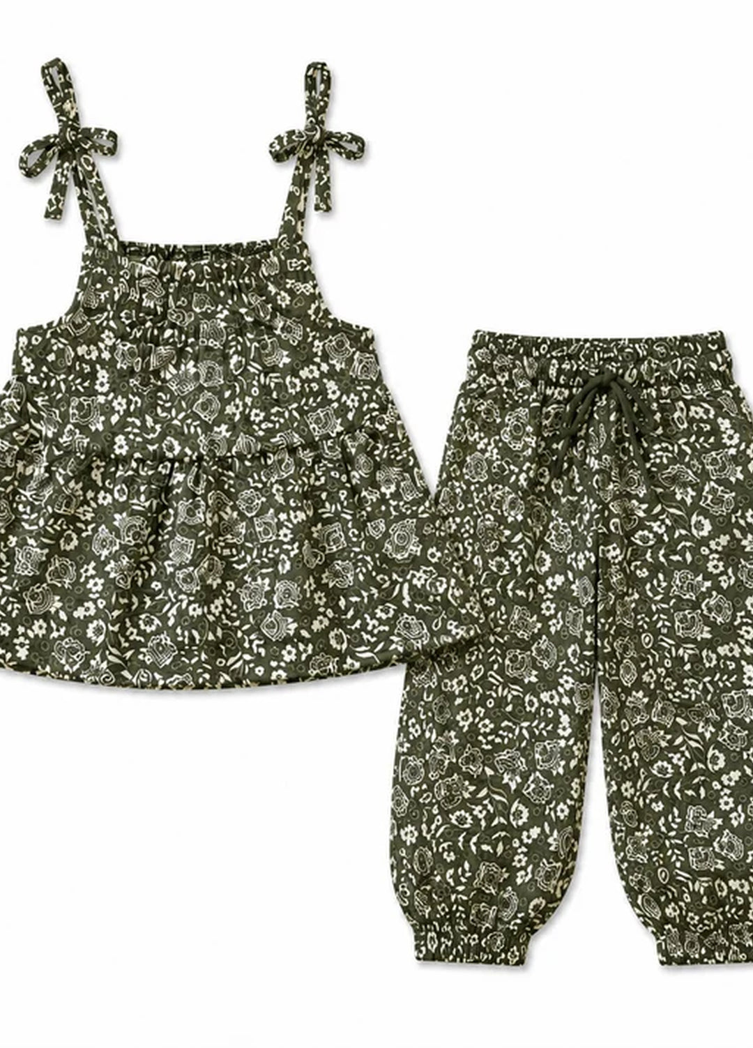 BabyCo Kids RTW Printed Cotton Co-Ord Sets Suit Olive Bloom Girls - Casual Collection
