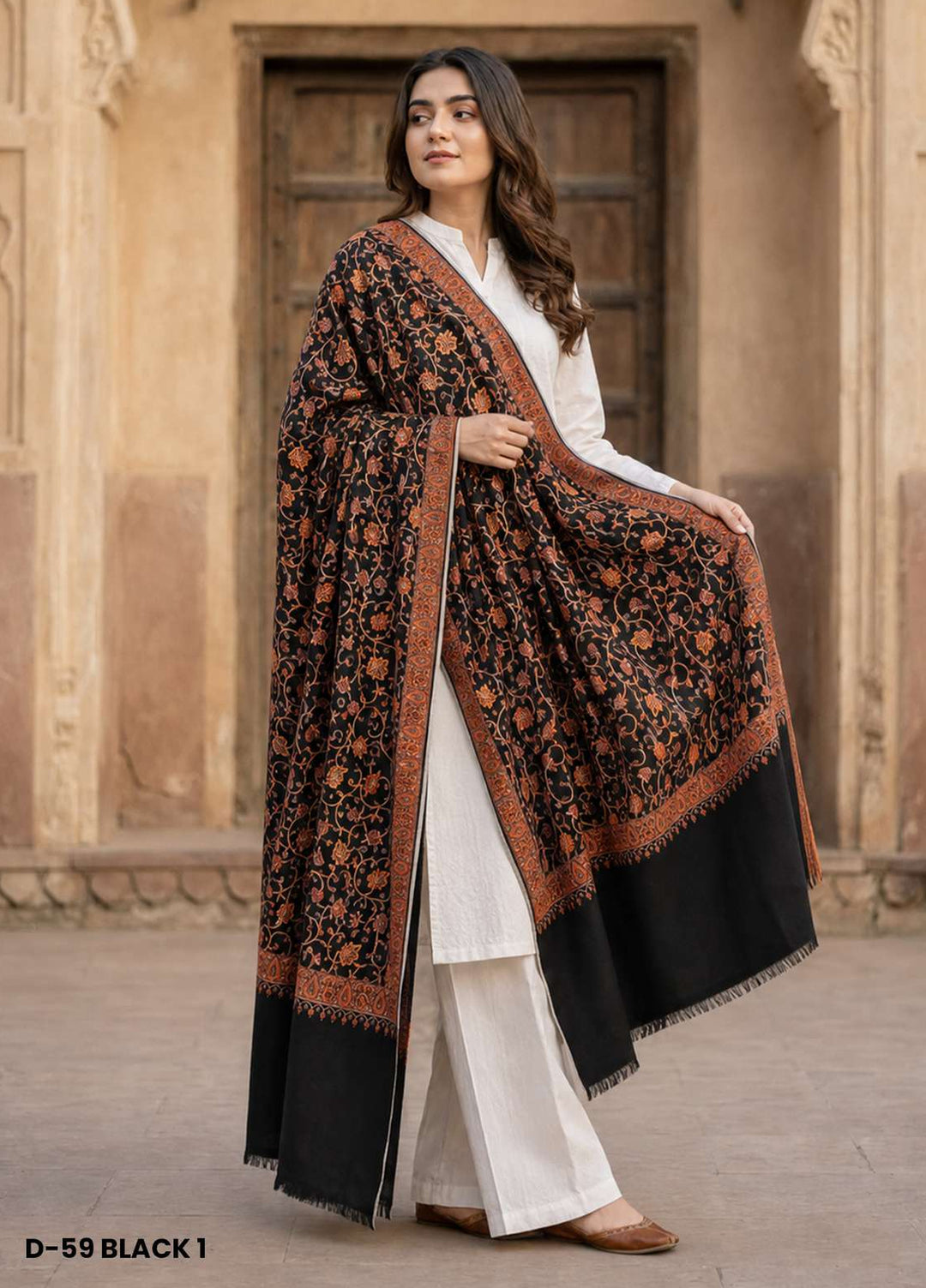 Sanaulla Exclusive Range RTW Printed Woven 1 Piece Shawl D-59 BLACK 1 - Winter Collection