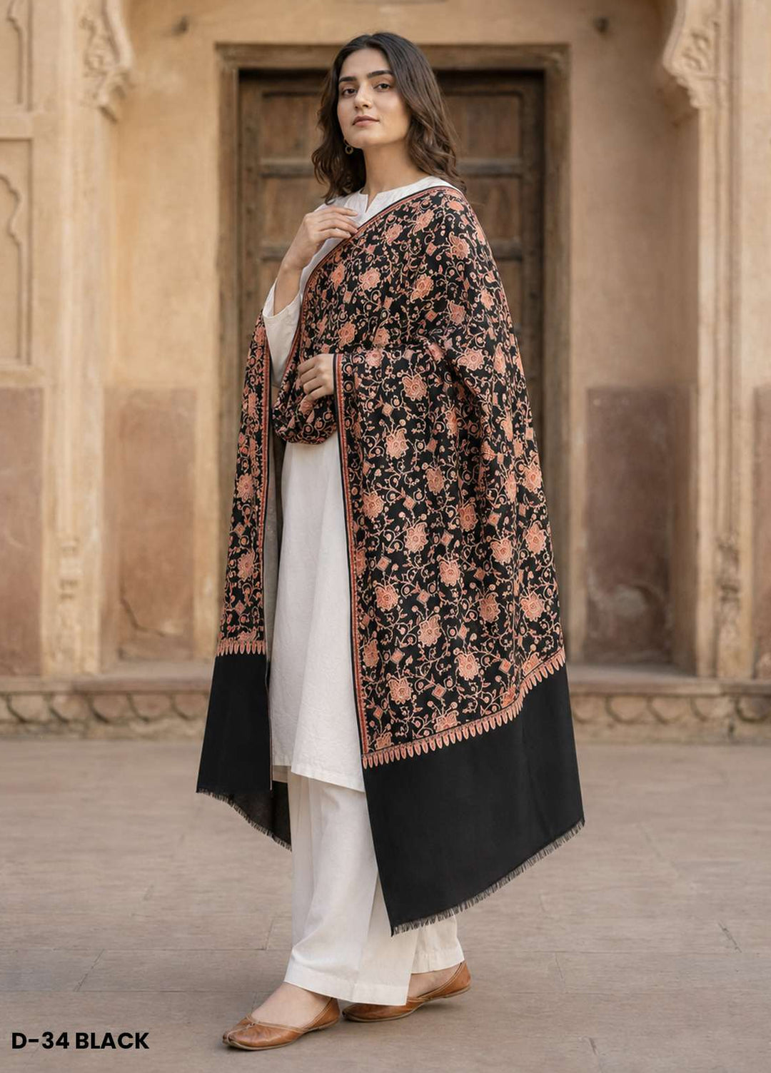 Sanaulla Exclusive Range RTW Printed Woven 1 Piece Shawl D-34 BLACK - Winter Collection