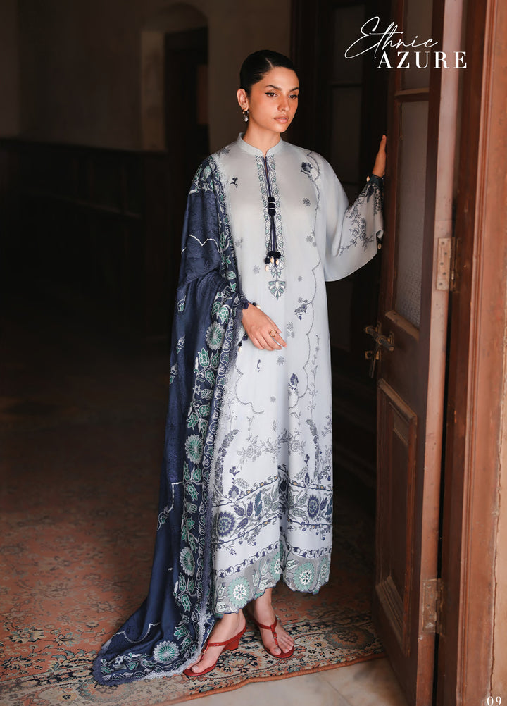 Cross Stitch Unstitched Embroidered Cotton Satin 3 Piece Suit CS26UCS Ethnic Azure - Casual Collection